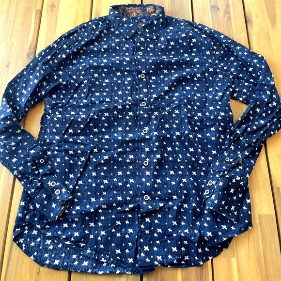 Robert Graham Other - Robert Graham Men Blue White Criss Cross Patterned Classic Fit Shirt Size Medium
